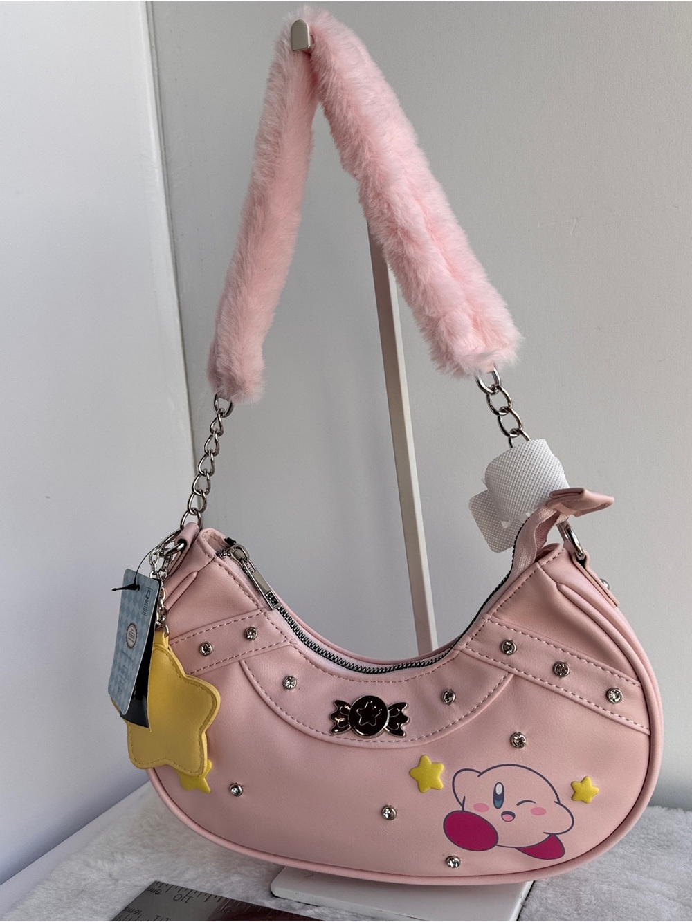 Hot Topic Pink Plush-Handle Kirby Shoulder Bag with Yellow Star Charm